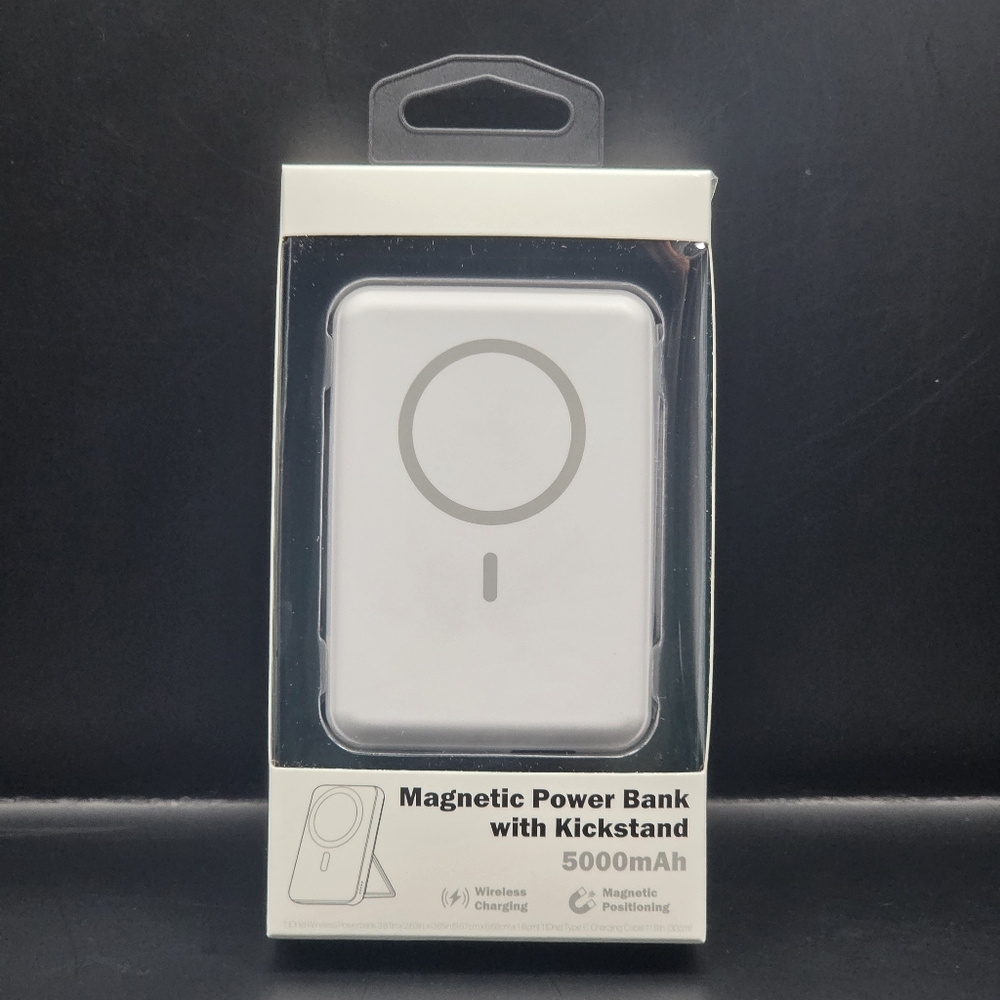 5000mAh Power Bank Magnetic Battery Pack Wireless Charger with Kickstand - White